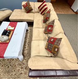 3 Piece Sectional Sofa & ottoman fabric & leather