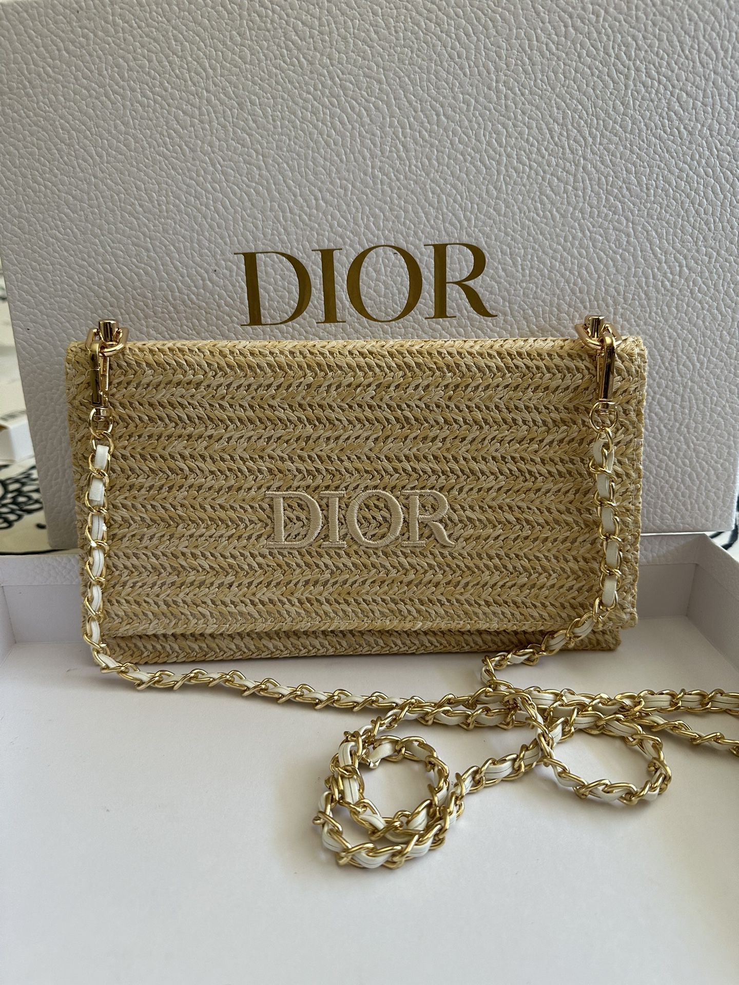 Dior raffia pouch converted to cross bag