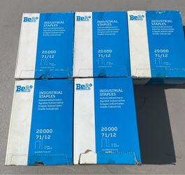 BeA 71/12 industrial galvanized steel staples featuring 20,000 count per box. Lot the 5 boxes