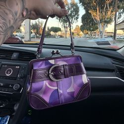 Coach Soho Purple Satin Suede Leather Kisslock Handbag 2005