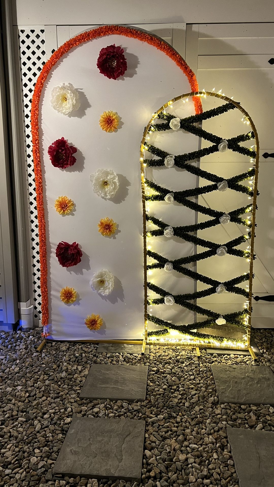 Floral and Lighted Twin Arches for Photo Booth, Engagement, Wedding, Haldi or Mehndi Decor
