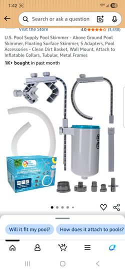 U.S. Pool Supply Pool Skimmer - Above Ground Pool Skimmer, Floating Surface Skimmer, 5 Adapters, Pool Accessories - Clean Dirt Basket. Wall Mount. Att