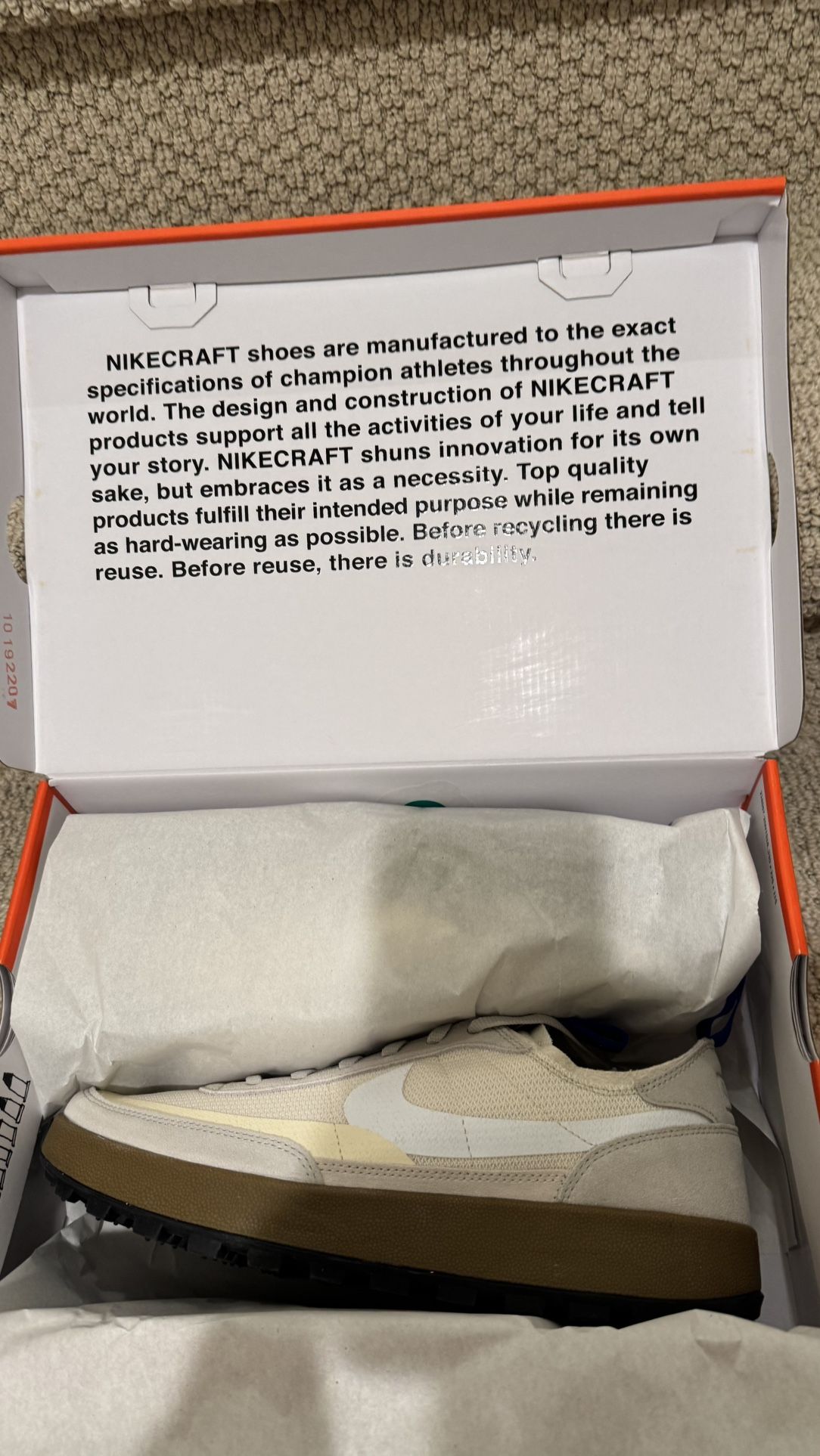 Nike Tom Sachs Nikecraft General Purpose Shoe Cream Beige Size 10.5