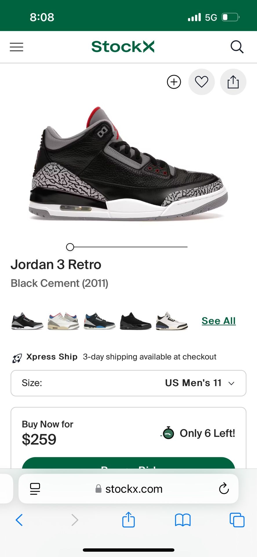 Air Jordan 3 Black Cement Size 11 DS 2011 Release