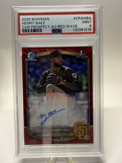 Henry Baez 1st Bowman Chrome Auto PSA 9 Red Wave /5