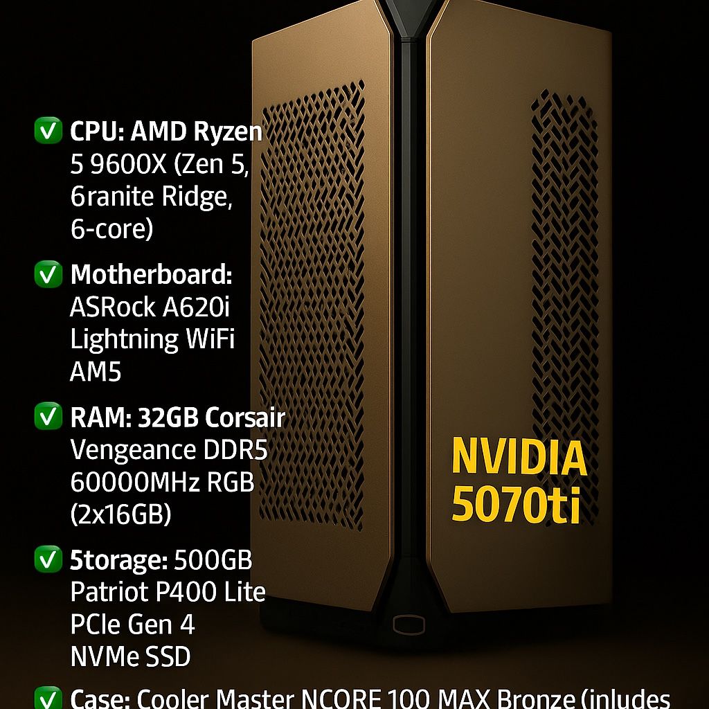 Custom Gaming PC / Workstation PC - 5070ti, Ryzen 9600X, 32GB RAM, NCORE 100 MAX