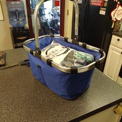 Fold Flat Shopping. Basket. Or Tool Bag Heavy Duty  Nylon With Allumanimn Frame