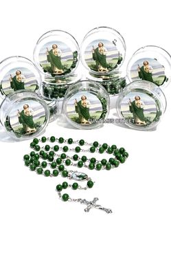 12 Pcs Baptism St. Jude Judas Saint Wood Rosaries In Glass Jar Bottle Recuerdos