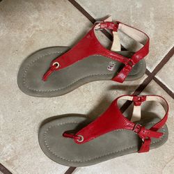 Woman’s Sandals Red Faux Snakeskin Upper Size 5.5