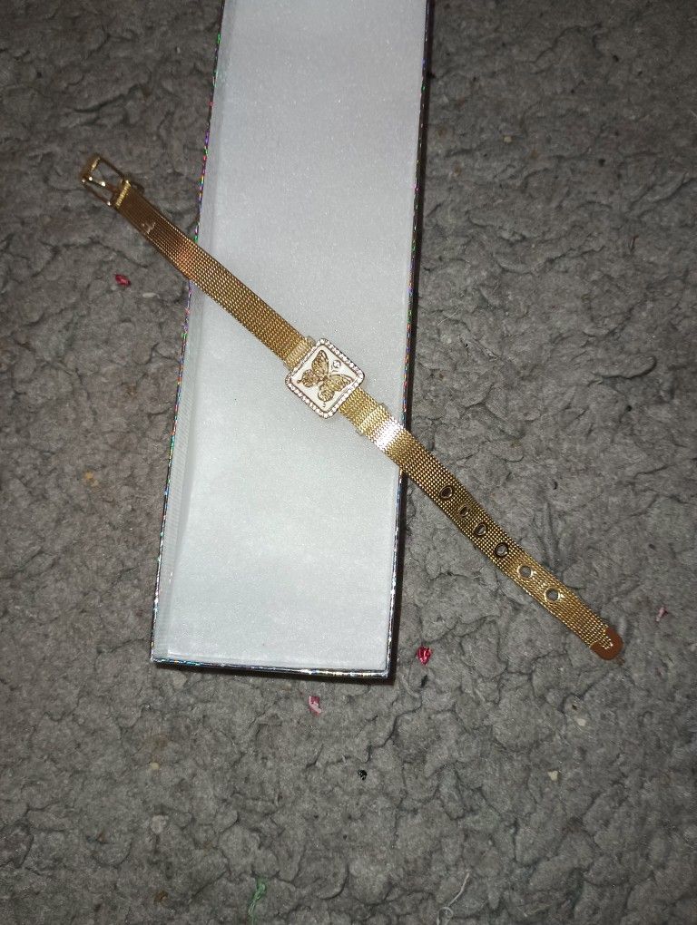 Gold Tone Butterfly Emblem Bracelet