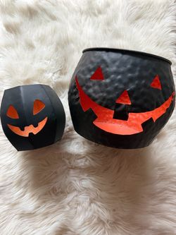 Halloween decor black hammered metal jack-o'-lantern