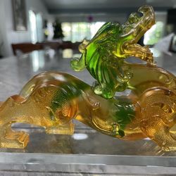 Crystal Feng Shui Dragon Sculpture – 6.5" – Multi-Color w/ Stand 