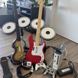Xbox 360 Rock Band Bundle – Wireless Instruments + Beatles Rock Band – Fully Working