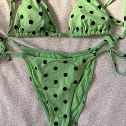  LA Hearts By Pacsun Green Riviera Polka Dot Bikini Size XS