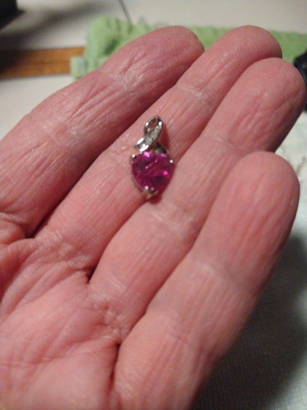 10k White Gold Ruby Heart/Diamonds Pendant