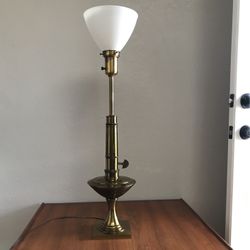 Vintage Stiffel Brass Torchiere Lamp with Milk Glass Shade