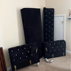 83’ Black Velvet Sofa With Diamond Studs. 