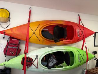 Title: Perception Swifty 9.5 Kayaks (Pair) with Wall Storage Straps & Gear