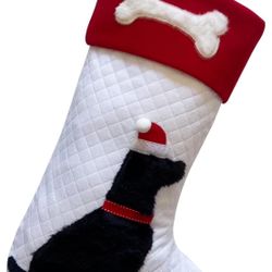 Dog Christmas Stockings Dual-Layer with 3D Black Doggy and White Bone, 20 inch Large Pet Animal Dogs Xmas Stockings for Christmas Family Decorations (