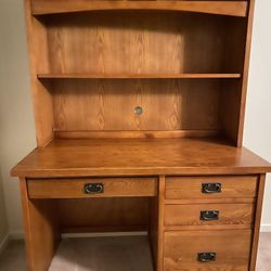 Solid Oak Mission Style Desk with Hutch
