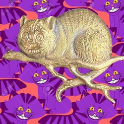 AIC G&G 1991 Golden Cheshire Cat Alice In Wonderland Brooch, 1.5x1.25”