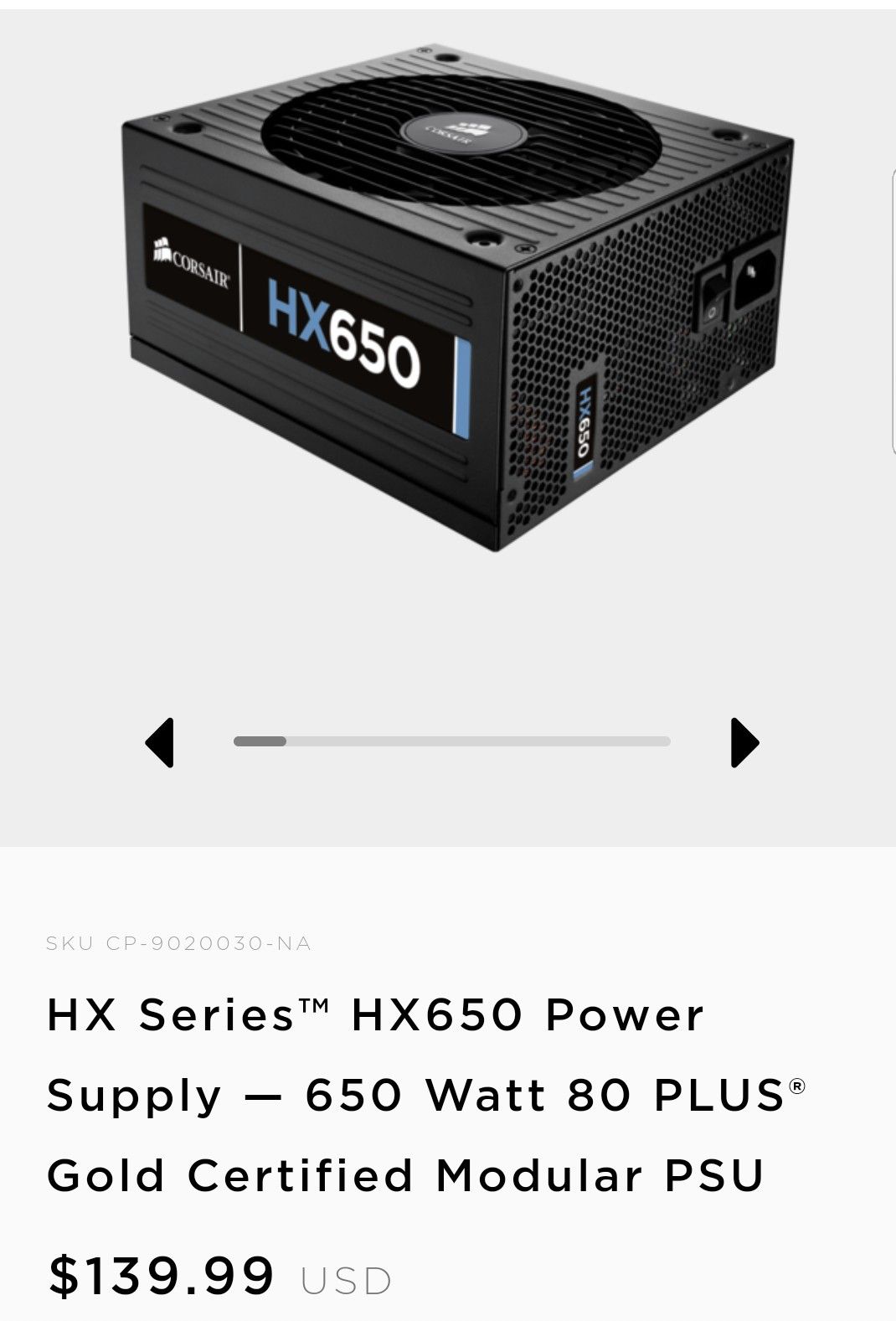 Corsair HX Series™ HX650 Power Supply — 650 Watt