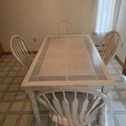 Tile Top Dining Table with 4 Cream Chairs – $300 (Pickup Only)