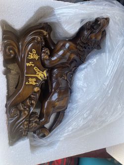 Chinese Tiger Statute Lunar Calendar Wood Large