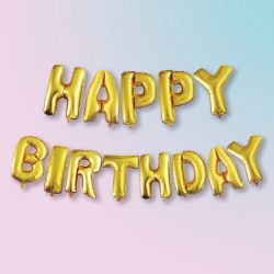 Happy Birthday 16" Balloon Banner Script Cursive Balloon Letters Foil Birthday Party Decoration - Gold