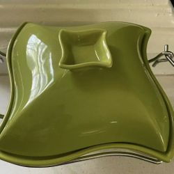 Godinger Silver Art Co. Covered Porcelain Baker w/ Warmer Stand 1Qt. Avacado Green