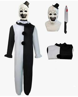 Art The Clown Costume with Mask,Scary Killer Clown Halloween Costume Creepy Cosplay Props for Kids, 7-8yrs