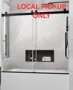 ➿️ 56-60 in.W x 58 in.H Sliding Frameless Tub Door in MatteBlack with 1/4 in.