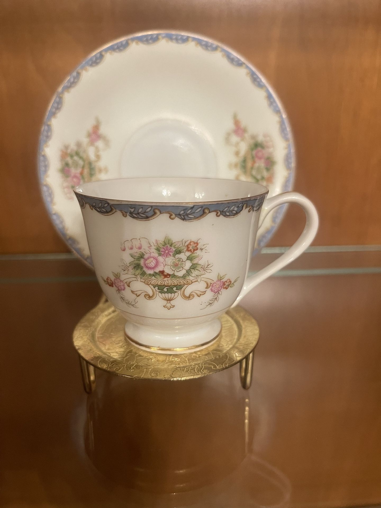 ANTIQUE VINTAGE Cherry China petite Teacup & Saucer