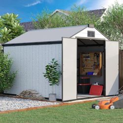 “AS-IS” Open-Box 8 ‘ x 6 ‘ Outdoor Resin Plastic Storage Shed with Floor for Garden Patio Furniture