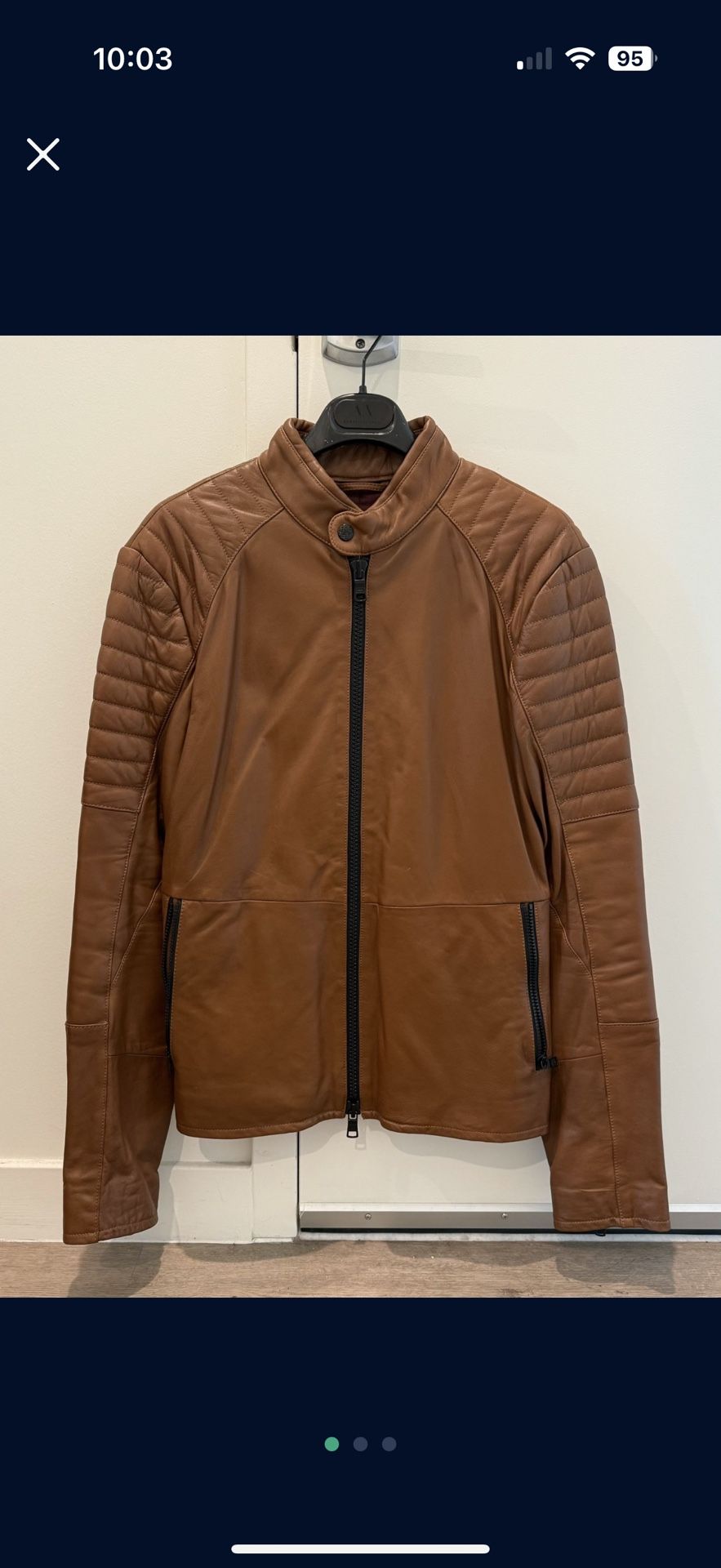 Armani Exchange Brown Leather Lamb Jacket (Medium)