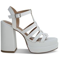 Wild Pair Orlah Faux Leather White Platform Block Heel Open Toe Sandals Sz 8 New