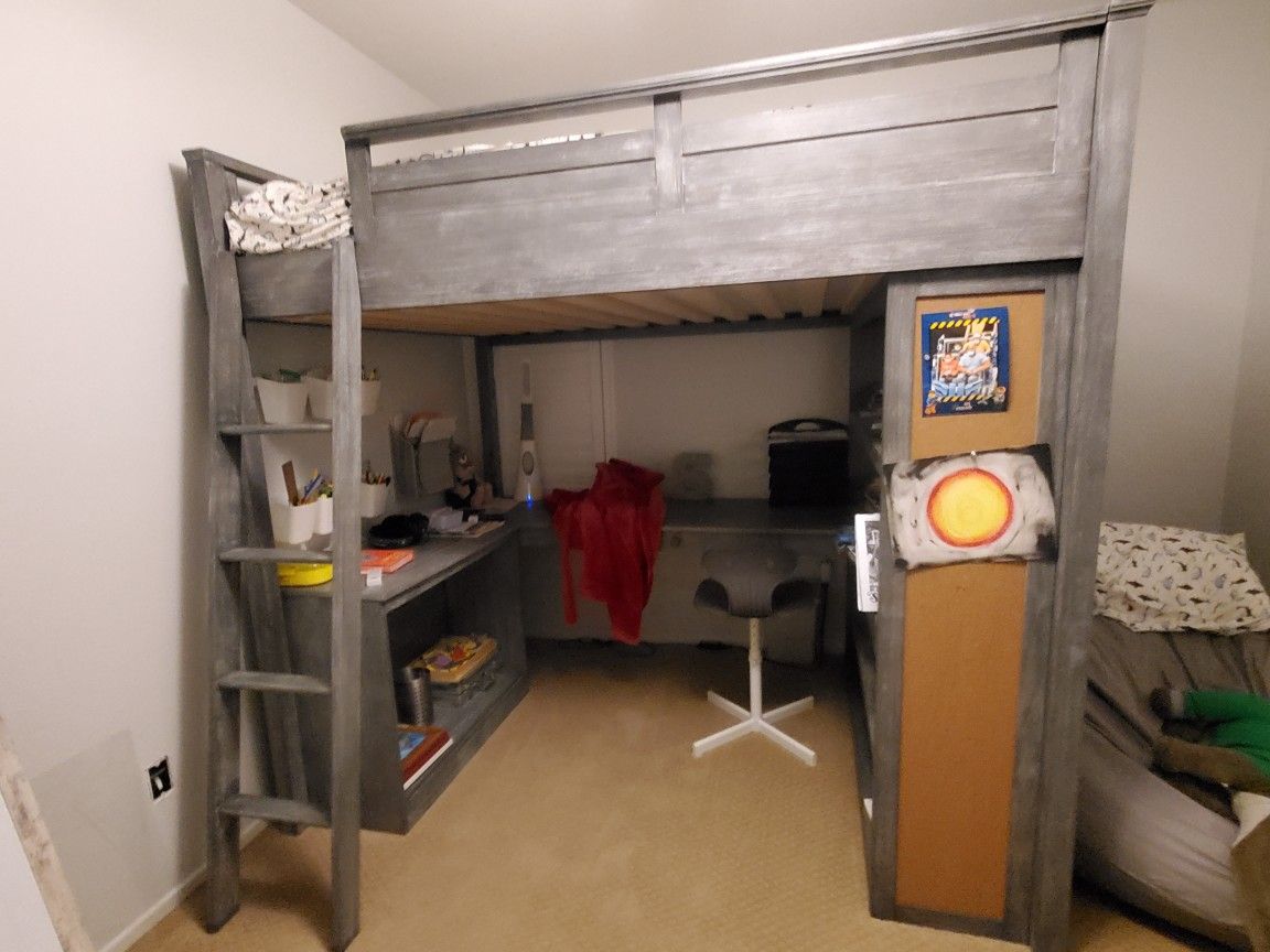 Pottery Barn Full Bunk Bed With LOFT. Includes Book Shelf, Desk & Storage