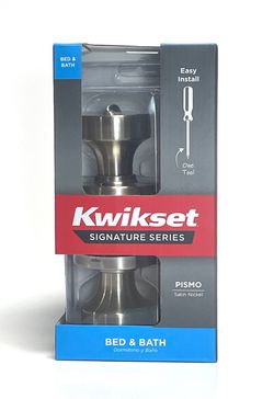 Kwikset Pismo Privacy Bed & Bath Door Knob Satin Nickel, Antimicrobial with lock