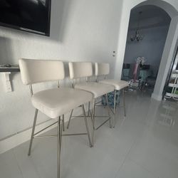 White Bar Stool Chairs- Set Of 3