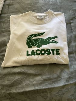 Lacoste White With Green Alligator Logo Crew Neck