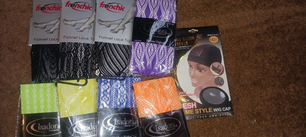 Fishnet Stockings Various Colors And A Mesh Wig Stocking Cap