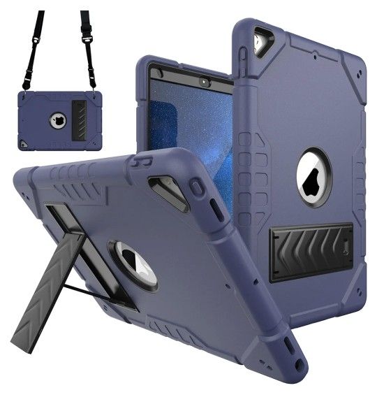10.2 Inch IPad Case For 7th 8th 9th Gen Built In Kickstand & Strap Durable Blue