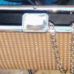 Vintage GLOMESH branded cream and gold barrel bag - converts to a clutch 