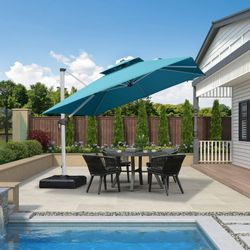 E0JZ PURPLE LEAF 10FT Deluxe Square Patio Umbrella Large Offset Cantilever Umbrella with 360° Rotati