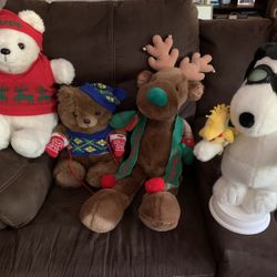 Lot of 4 Vintage Holiday Stuffed Animals with Rudi Bear and Twinkles