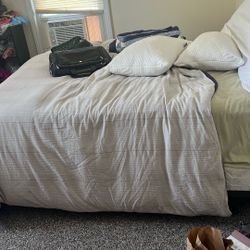 Queen Size bed, Mattress & 2 pillows & Quilt & One long Pillow