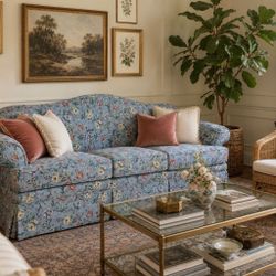 Vintage Blue Floral 3-Seat Sofa / Couch 