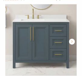 Korra 42 in. Single Sink Freestanding Vintage Blue Bath Vanity with White Engineered Stone Top (Assembled)