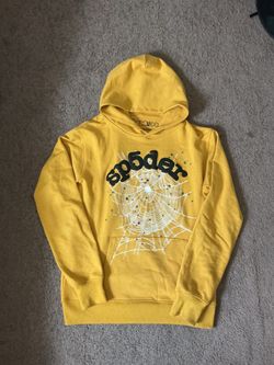 Sp5der Yellow Hoodie with Web Graphic
