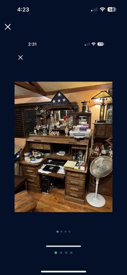 Antique Roll Top Desk And Shelf 